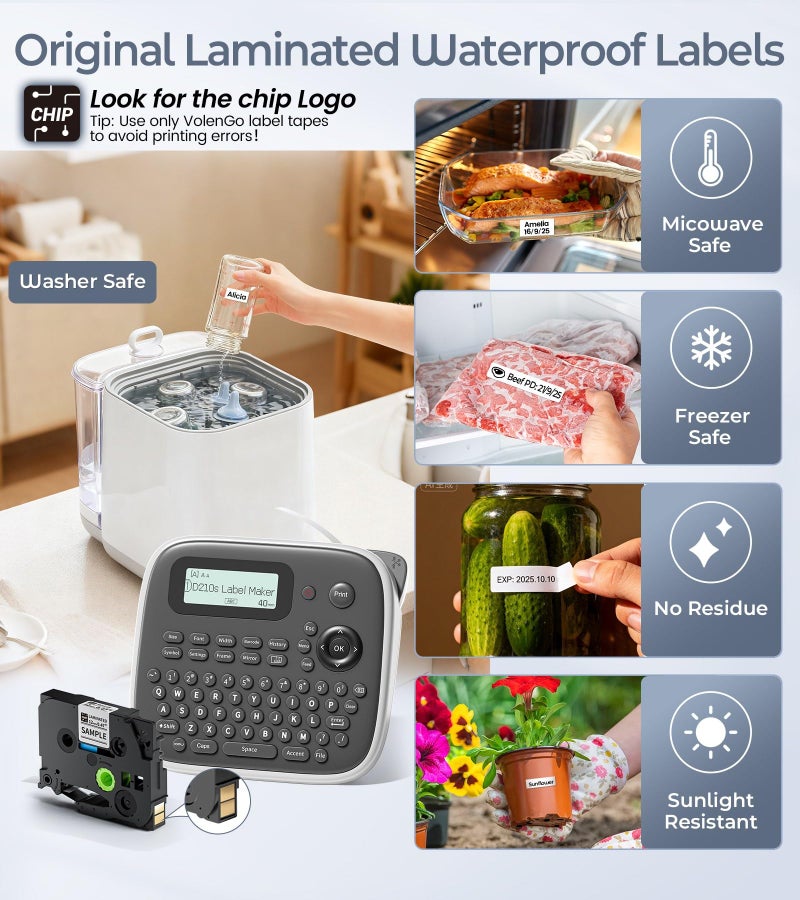 VolenGo Label Maker Machine with Tape, Label Maker Waterproof Labels 12mm, D210s Laminated Labeler Machine, Multi Icons Borders & One-Touch Keys, Labelmaker for Home Use/School Office Supplies - Image 2