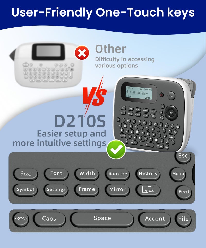 VolenGo Label Maker Machine with Tape, Label Maker Waterproof Labels 12mm, D210s Laminated Labeler Machine, Multi Icons Borders & One-Touch Keys, Labelmaker for Home Use/School Office Supplies - Image 4