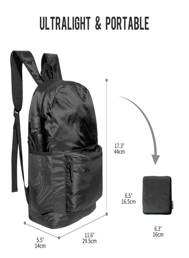 pack all 20L Lightweight Packable Backpack, Water Resistant Foldable Backpack, Travel Hiking Daypack with Waterproof Zippers (Black) - Image 5