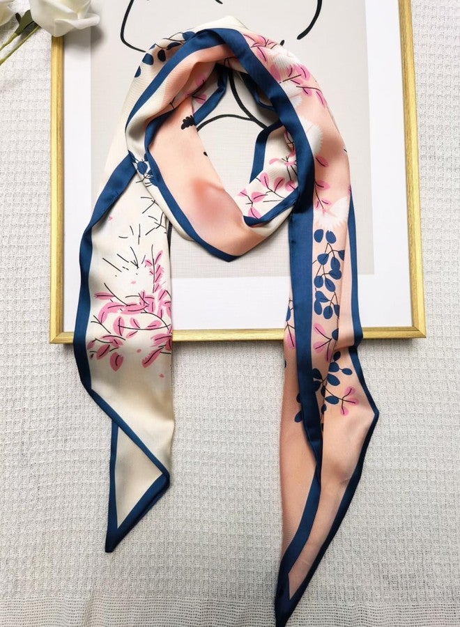 Julunar Hair Scarf for Women Silky Long Neck Head Scarves Purse Bag Scarfs for Handbag Satin Headscarf, 018.pink Floral, Long - Image 4