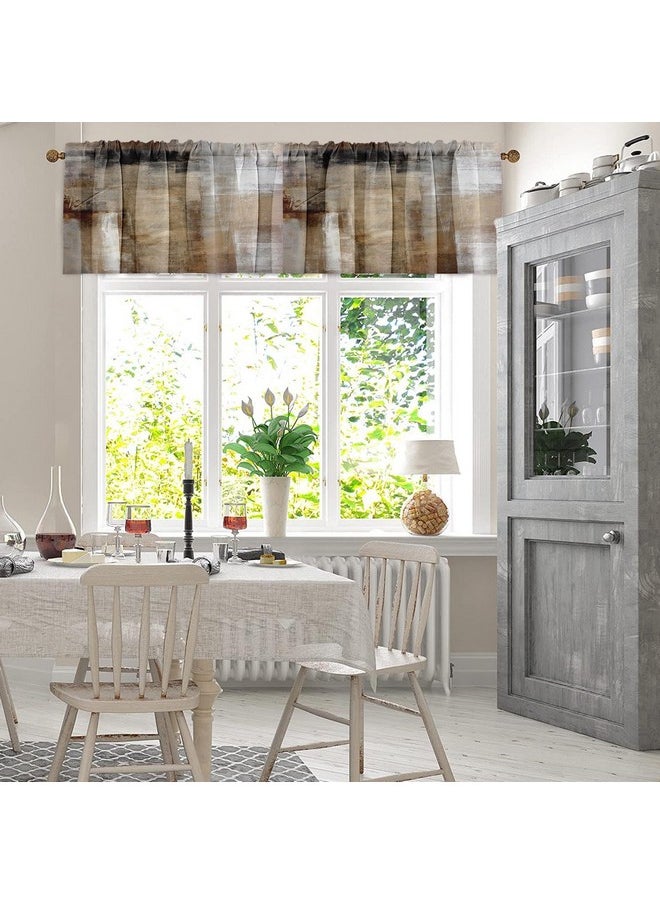 Emvency Emvency 2 Pack Valances Window Treatments, Brown Abstract Modern Art Blackout Drapes Adjustable Curtain Valances for Windows Living Room Kitchen Over Sink, 18x52 Inch Rod Pocket Valances  - Image 3