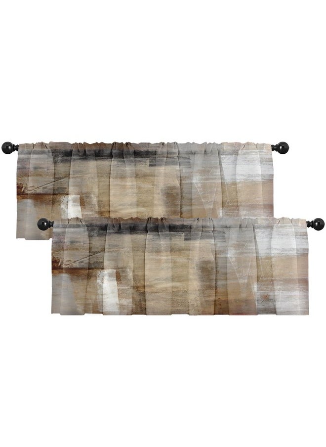 Emvency Emvency 2 Pack Valances Window Treatments, Brown Abstract Modern Art Blackout Drapes Adjustable Curtain Valances for Windows Living Room Kitchen Over Sink, 18x52 Inch Rod Pocket Valances  - Image 1