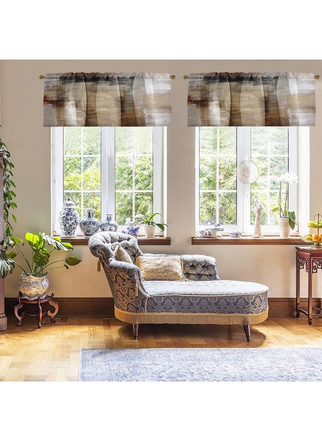 Emvency Emvency 2 Pack Valances Window Treatments, Brown Abstract Modern Art Blackout Drapes Adjustable Curtain Valances for Windows Living Room Kitchen Over Sink, 18x52 Inch Rod Pocket Valances  - Image 4