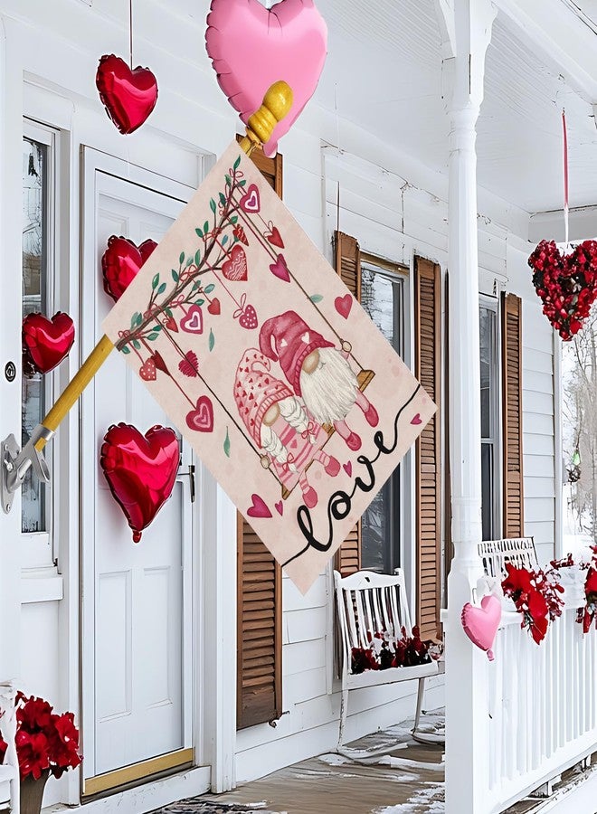 ZAEW Valentines Day Romantic Swing Gnome Love Hearts House Flag Big Large Burlap 28X40 Inch Vertical Double Sided Outside Yard Holiday Outdoor Farmhouse Decoration - Image 3