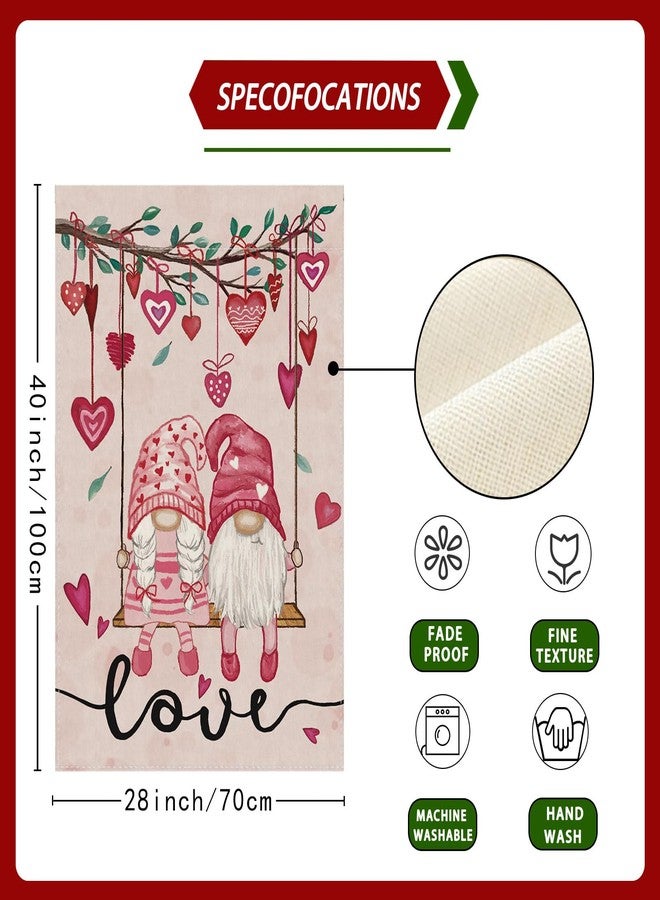 ZAEW Valentines Day Romantic Swing Gnome Love Hearts House Flag Big Large Burlap 28X40 Inch Vertical Double Sided Outside Yard Holiday Outdoor Farmhouse Decoration - Image 5