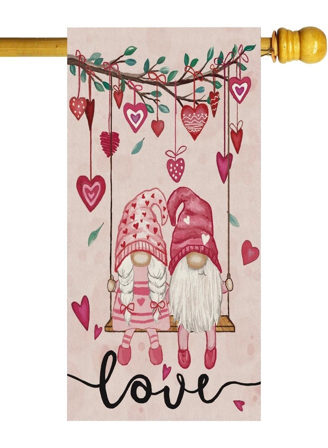ZAEW Valentines Day Romantic Swing Gnome Love Hearts House Flag Big Large Burlap 28X40 Inch Vertical Double Sided Outside Yard Holiday Outdoor Farmhouse Decoration - Image 1