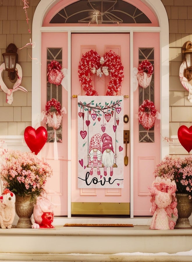 ZAEW Valentines Day Romantic Swing Gnome Love Hearts House Flag Big Large Burlap 28X40 Inch Vertical Double Sided Outside Yard Holiday Outdoor Farmhouse Decoration - Image 2