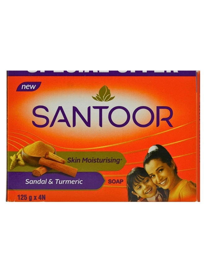 Santoor, Sandal & Turmeric Skin Moisturising Soap 125g X 4Pcs - Image 1