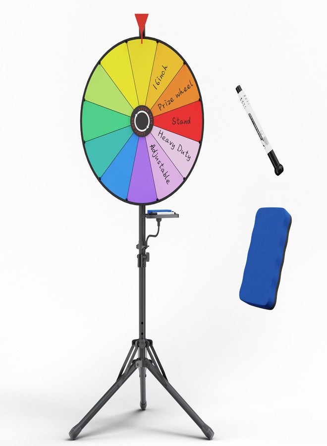 ORWOD 16 Inch Prize Wheel with Stand, Adjustable Height 47-62 Inches, Heavy Duty Metal Spinning Wheel Game, 12 Slots Spin the Wheel Includes Markers & Eraser for Trade Shows Carnivals Home Classrooms - Image 1
