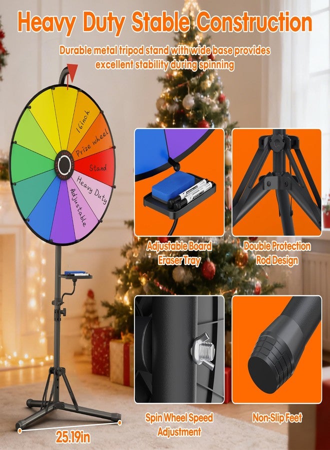 ORWOD 16 Inch Prize Wheel with Stand, Adjustable Height 47-62 Inches, Heavy Duty Metal Spinning Wheel Game, 12 Slots Spin the Wheel Includes Markers & Eraser for Trade Shows Carnivals Home Classrooms - Image 3