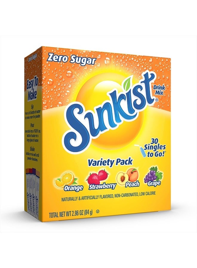 SINGLES TO GO! Sunkist Soda Variety Pack, Singles To Go Orange, Strawberry, Grape and Peach (30 Total Sticks) - Image 1