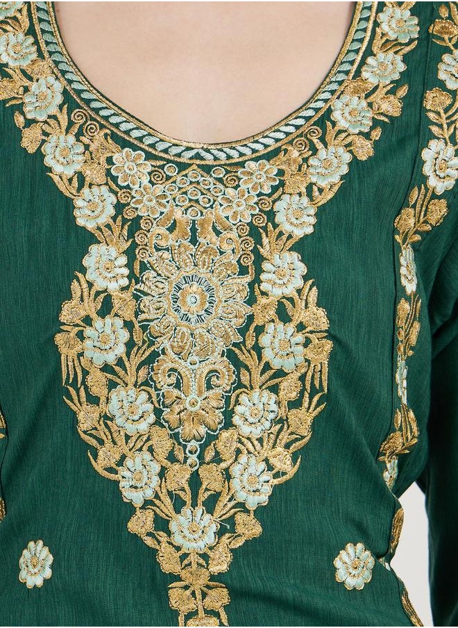 Maxim Creation Embroidered Cotton Kaftan with Bell Sleeves by Styli  - Image 3