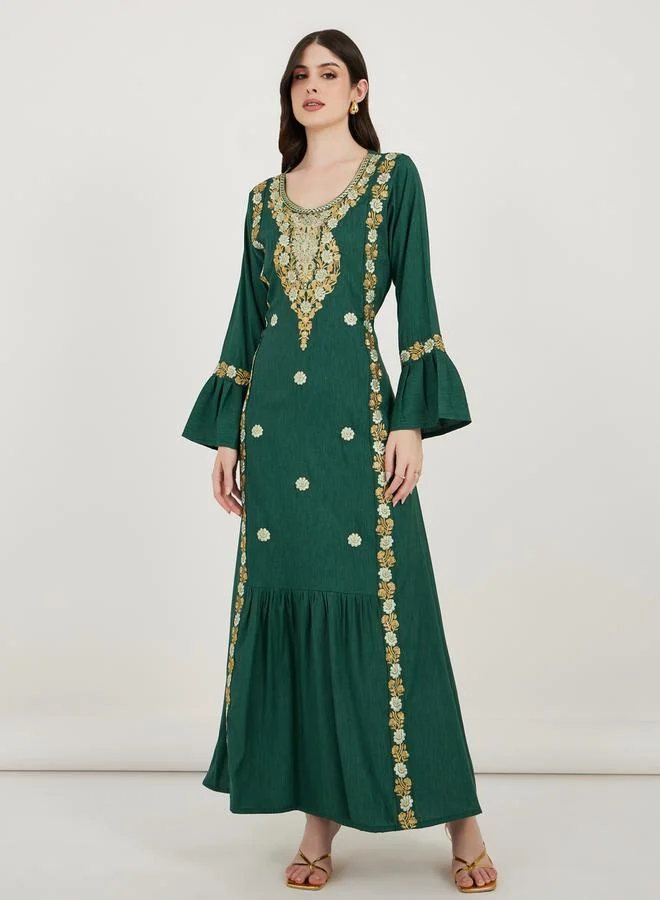 Maxim Creation Embroidered Cotton Kaftan with Bell Sleeves by Styli