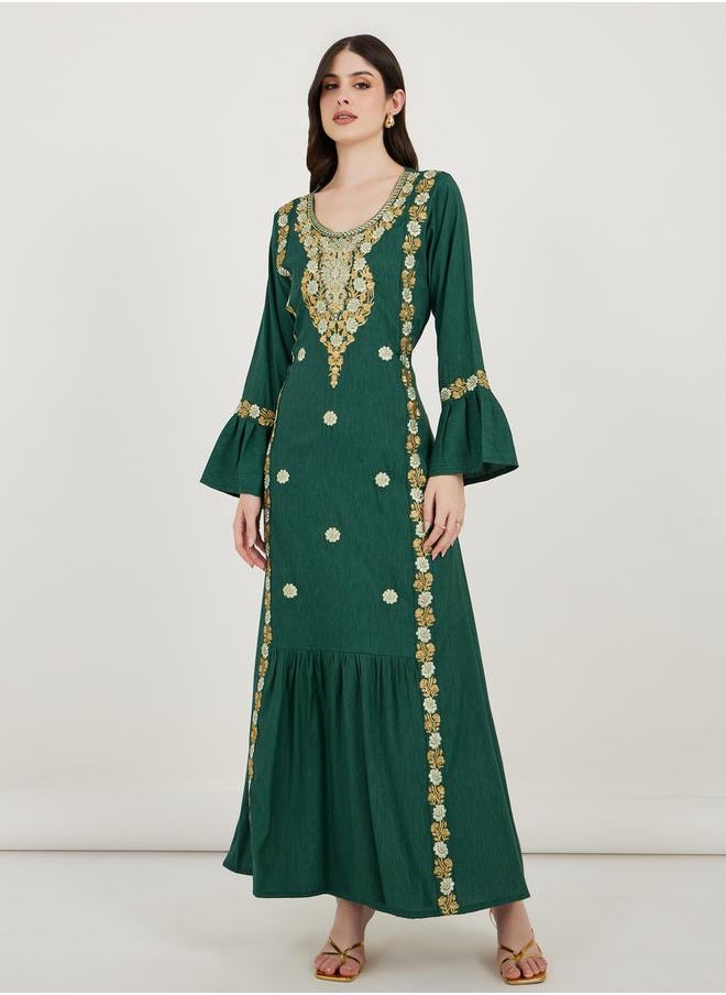 Maxim Creation Embroidered Cotton Kaftan with Bell Sleeves by Styli  - Image 4