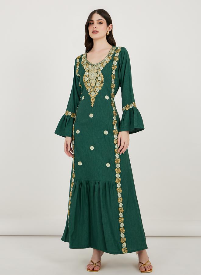 Take Two Embroidered Cotton Kaftan with Bell Sleeves - Image 1