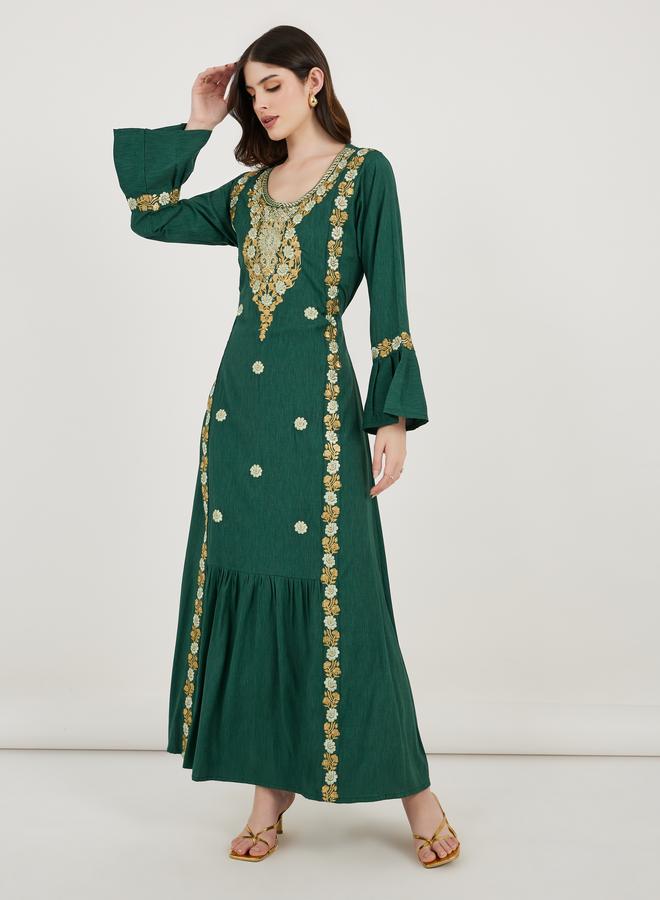 Take Two Embroidered Cotton Kaftan with Bell Sleeves - Image 4