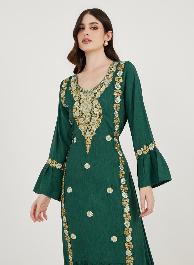 Take Two Embroidered Cotton Kaftan with Bell Sleeves - Image 2