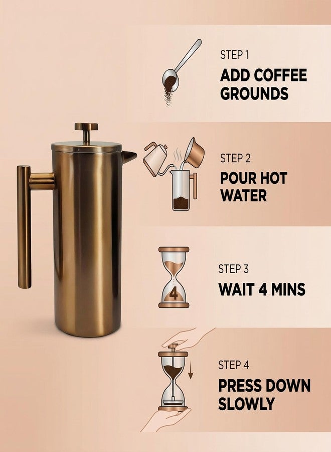 YJX 34oz Coffee Maker, Stainless Steel French Press, 1 Liter Camping Coffee Pot, Tea Maker, 34 Ounce Travel Coffee Presses, Heat Resistant Double Insulated (Coppery) - Image 4