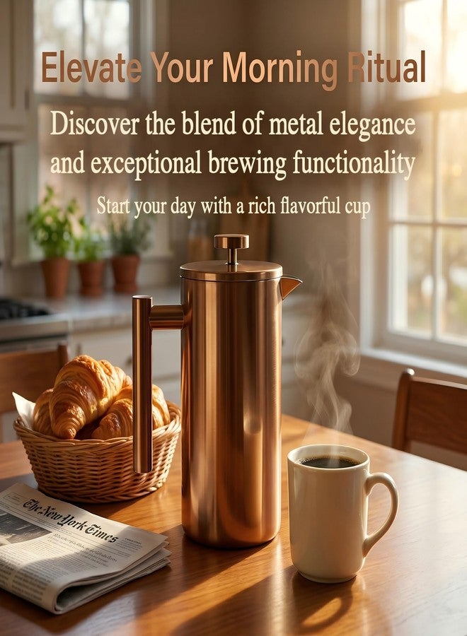 YJX 34oz Coffee Maker, Stainless Steel French Press, 1 Liter Camping Coffee Pot, Tea Maker, 34 Ounce Travel Coffee Presses, Heat Resistant Double Insulated (Coppery) - Image 3