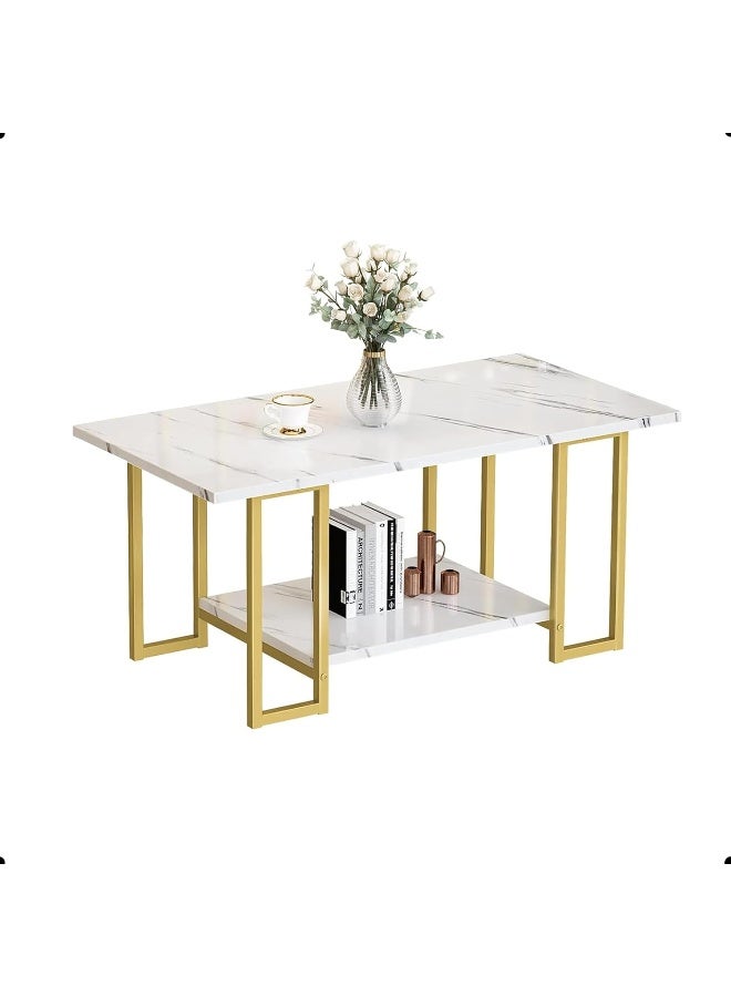 YINZUO Console,Coffee, and Side with White Marble and Gold Metal Frame – Stylish Living Room Center for Home and Office, Enterway,Front Sofa (Coffee Table) - Image 1