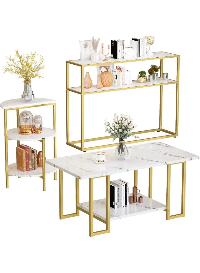 YINZUO Console,Coffee, and Side with White Marble and Gold Metal Frame – Stylish Living Room Center for Home and Office, Enterway,Front Sofa (Coffee Table) - Image 4