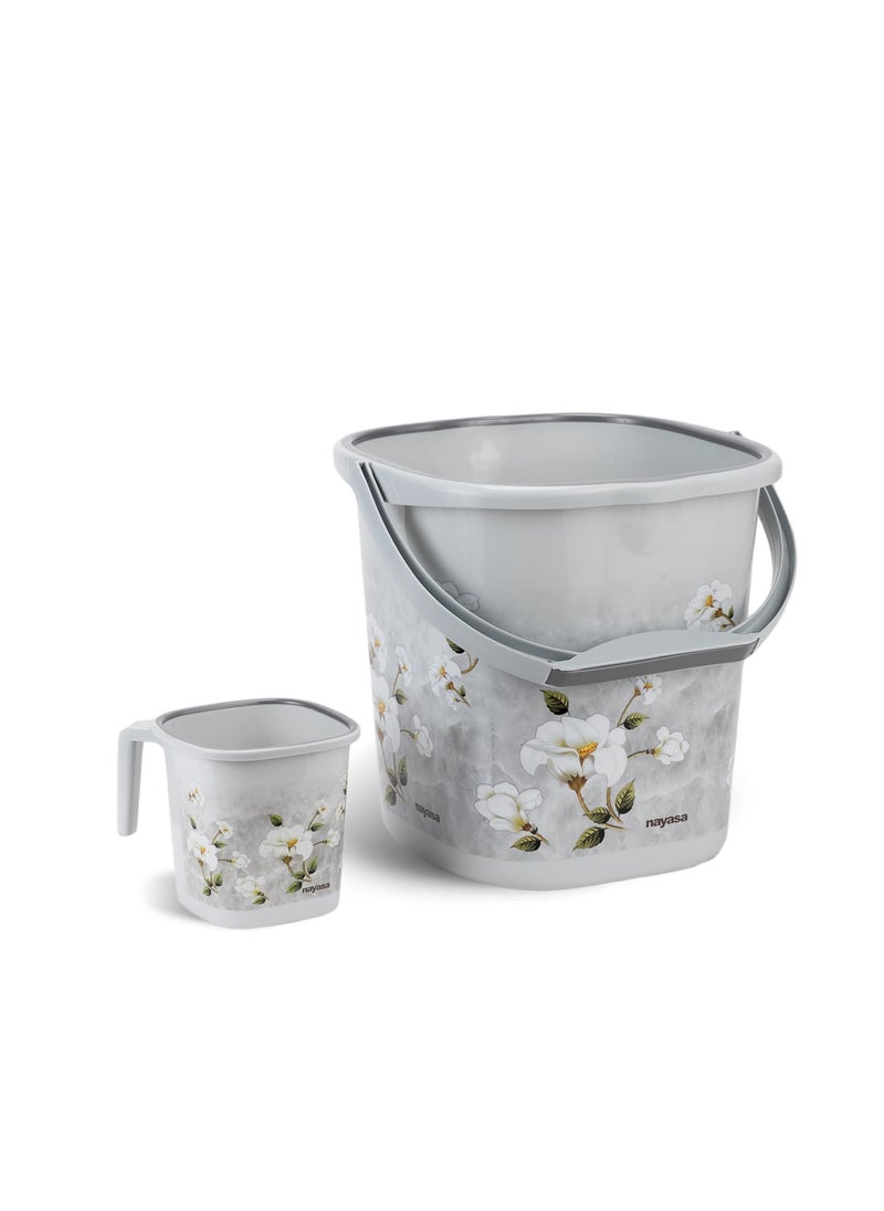 NAYASA Nayasa Sqr Ring Marble Bathroom Set 2 Pcs Bucket 25 L Mug 15 L Bathroom Set Bath Set for Bathroom Grey  - Image 1