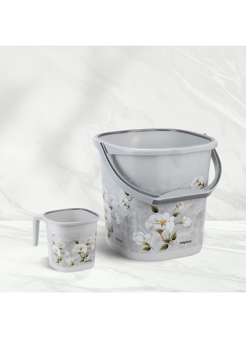 NAYASA Nayasa Sqr Ring Marble Bathroom Set 2 Pcs Bucket 25 L Mug 15 L Bathroom Set Bath Set for Bathroom Grey  - Image 4