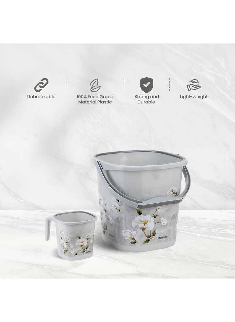 NAYASA Nayasa Sqr Ring Marble Bathroom Set 2 Pcs Bucket 25 L Mug 15 L Bathroom Set Bath Set for Bathroom Grey  - Image 3