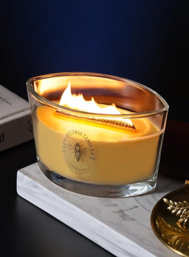 DEVI Pure Beeswax Candles Jar Candles 2 Pcs, Large Bees Wax Candles for Home Unscented 14 oz, Gifts for Women & Men, Emergency Candles, 50-60 Hours Burning, Non Toxic Candles, Paraffin-Free - Image 1