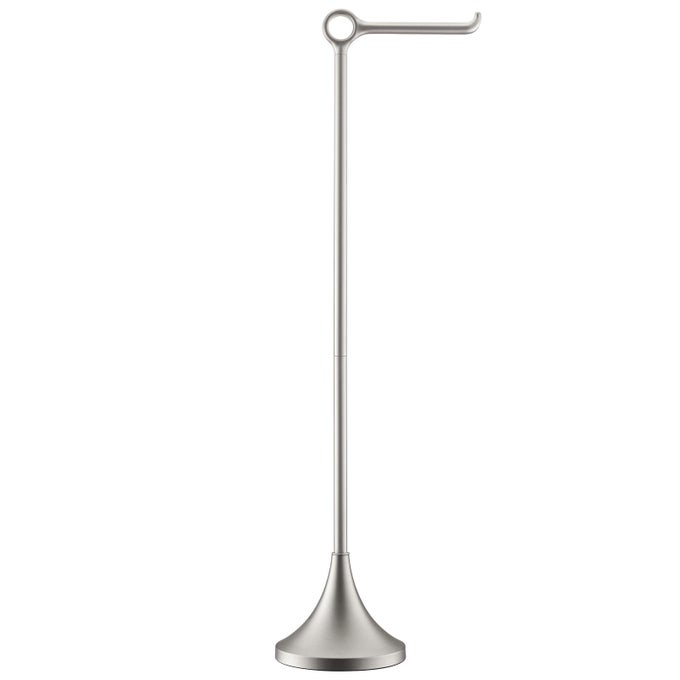 TOILET PAPER HOLDER FREE STANDING STABLE WEIGHTED BASE MODERN SIMPLE STREAMLINED DESIGN NICKEL