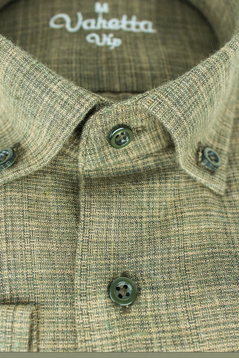 Varetta Men's Green Long Sleeve Pocket Collar Buttoned Winter Shirt