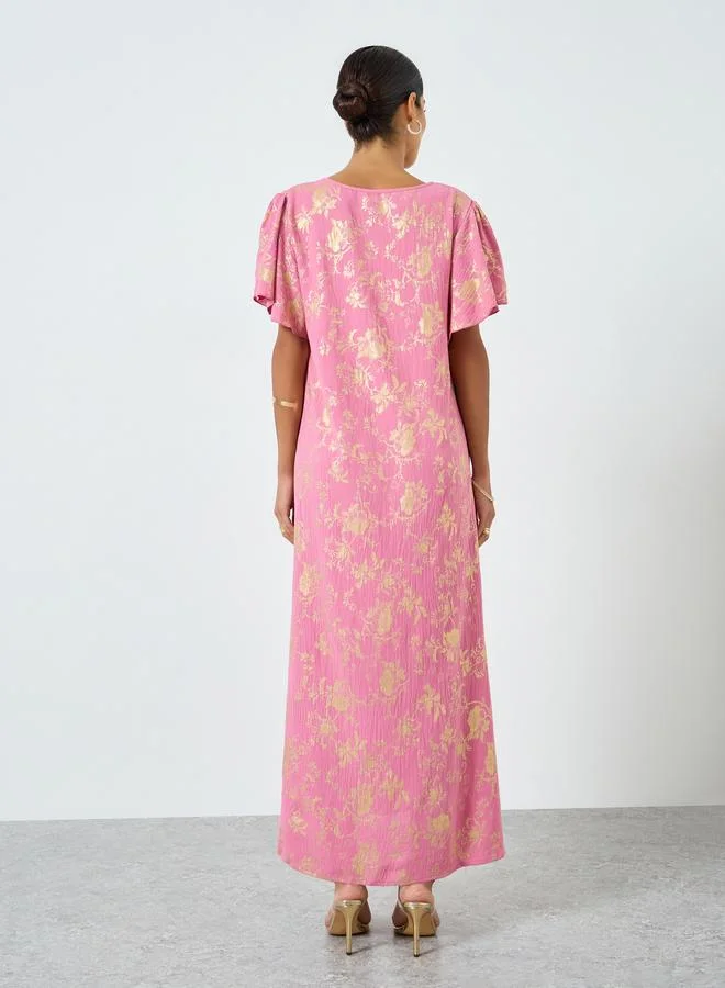 Take Two Pink Women Floral Printed Short Sleeve Jalabiya for Women | Best Price UAE