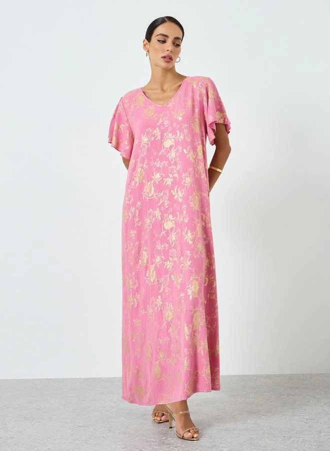 تايك تو جلابية بطبعة زهور وأكمام قصيرة