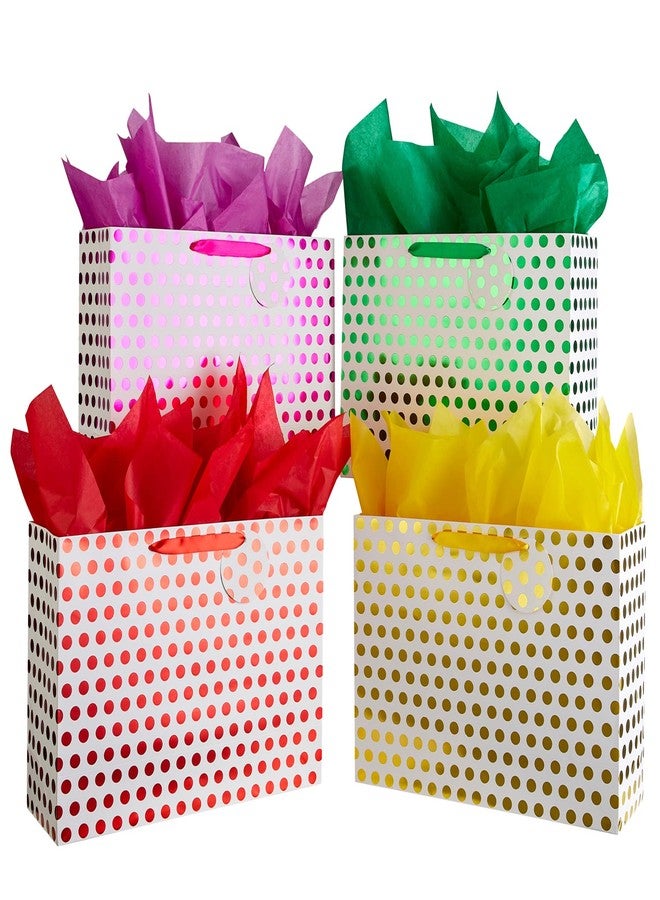 Bobobag 4 Pack 16.5" Extra Large Gift Bags with Tissue Paper for Mother's Day, Birthday Presents (gold, red, green, purple polka dot) - Image 1