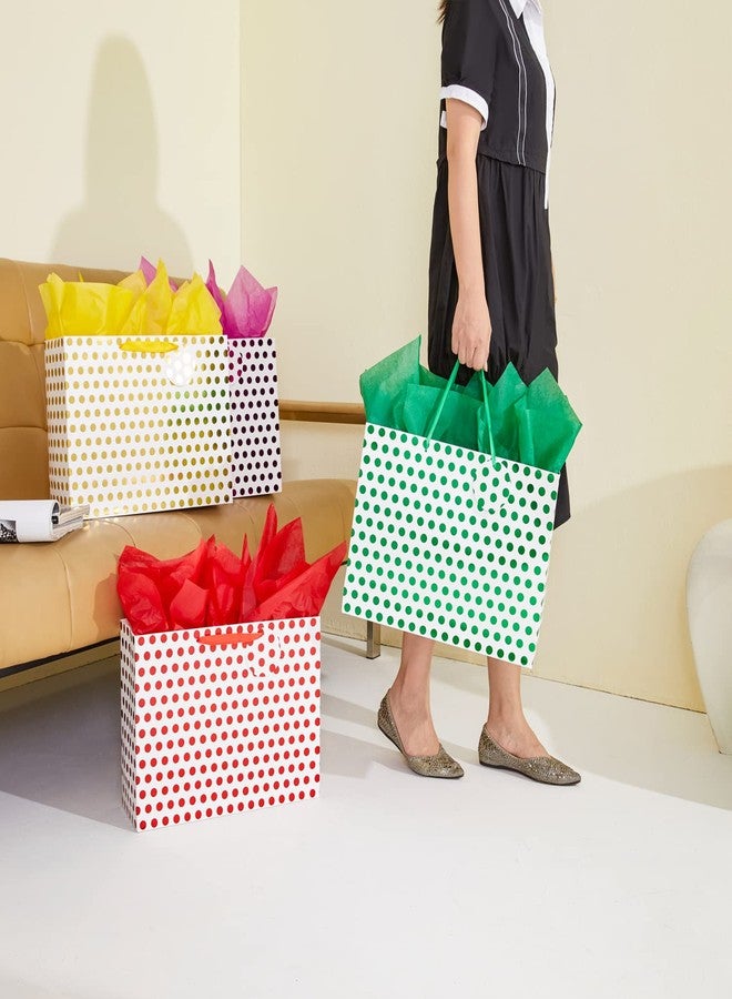 Bobobag 4 Pack 16.5" Extra Large Gift Bags with Tissue Paper for Mother's Day, Birthday Presents (gold, red, green, purple polka dot) - Image 3