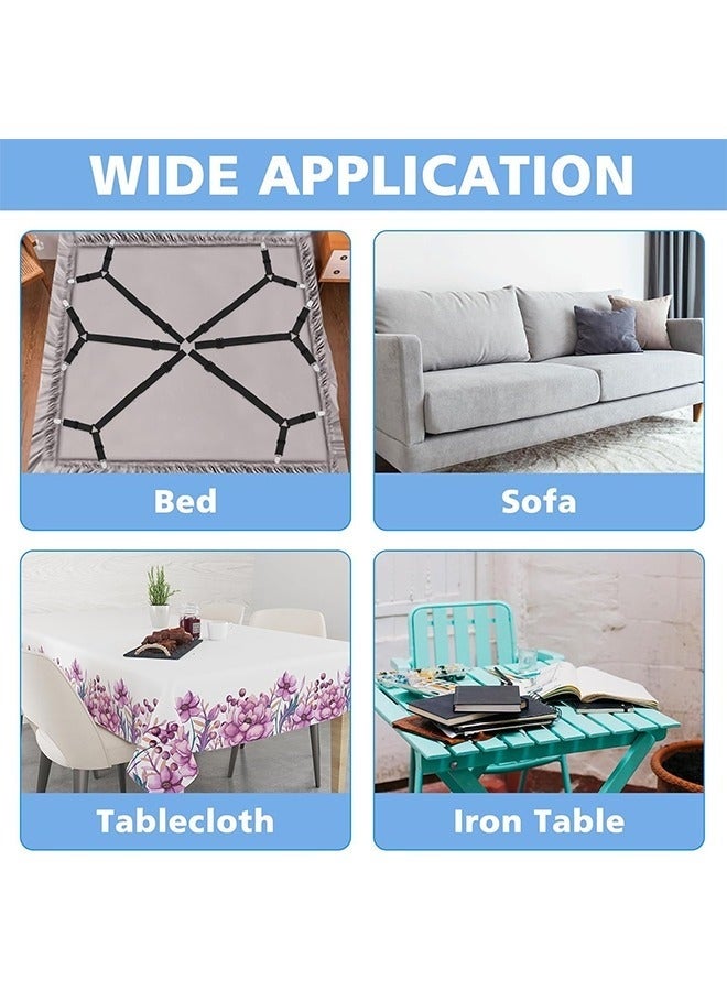 كيلا شريطان لحمل ملاءات السرير، مثبتات ملاءات مرنة قابلة للتعديل، مشابك ملاءات متقاطعة بستة اتجاهات، شريط تعليق، مراتب دائرية مربعة ملائمة لسرير كامل، سرير كوين، سرير كينج توأم (أسود + أبيض) - Image 3