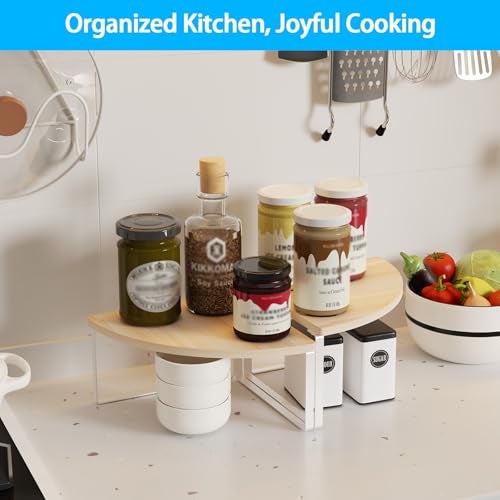 Golener Corner Shelf Countertop Organizer Set of 2 Corner Shelves for Kitchen Cabinet Organizer Spice Rack Stackable Bathroom Stand and Storage Sink Rack Corner Cabinet Counter Decor Natural Beige - Image 3