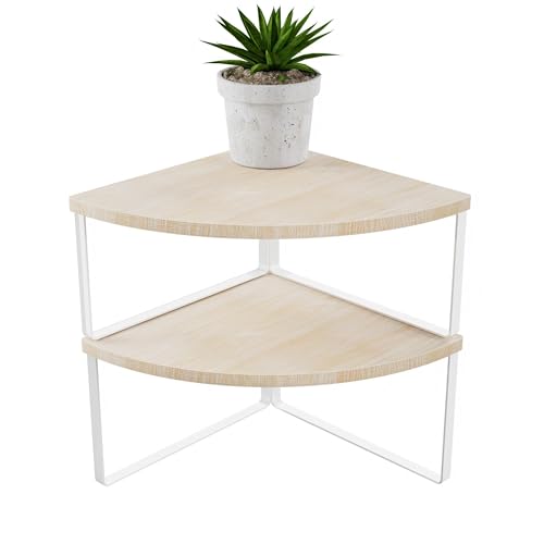 Golener Corner Shelf Countertop Organizer Set of 2 Corner Shelves for Kitchen Cabinet Organizer Spice Rack Stackable Bathroom Stand and Storage Sink Rack Corner Cabinet Counter Decor Natural Beige - Image 1