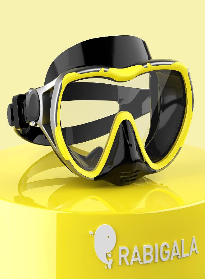 RABIGALA Snorkel Diving Mask For Adults, Anti-Fog Tempered Glass Scuba Mask 180Â°Panoramic Swim Mask With Nose Cover For Scuba Diving Swimming (Silver-Yellow) - Image 1