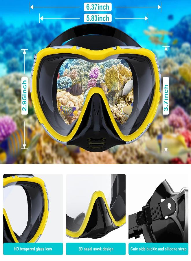 RABIGALA Snorkel Diving Mask For Adults, Anti-Fog Tempered Glass Scuba Mask 180Â°Panoramic Swim Mask With Nose Cover For Scuba Diving Swimming (Silver-Yellow) - Image 3