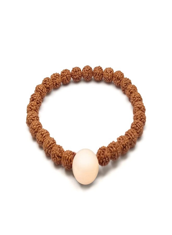 Chitshakti Lab Certified Original Panchmukhi Rudraksha Bracelet with Moonstone | AAA Grade Hand-sorted Rudraksha Stretchable Bracelet |Unisex both for Men and Women - Image 1