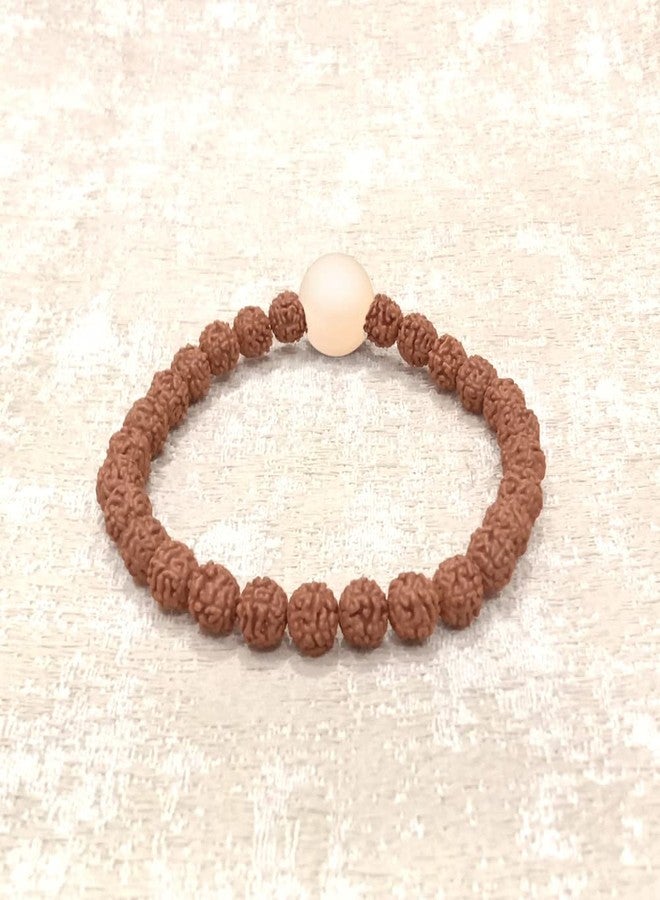 Chitshakti Lab Certified Original Panchmukhi Rudraksha Bracelet with Moonstone | AAA Grade Hand-sorted Rudraksha Stretchable Bracelet |Unisex both for Men and Women - Image 4