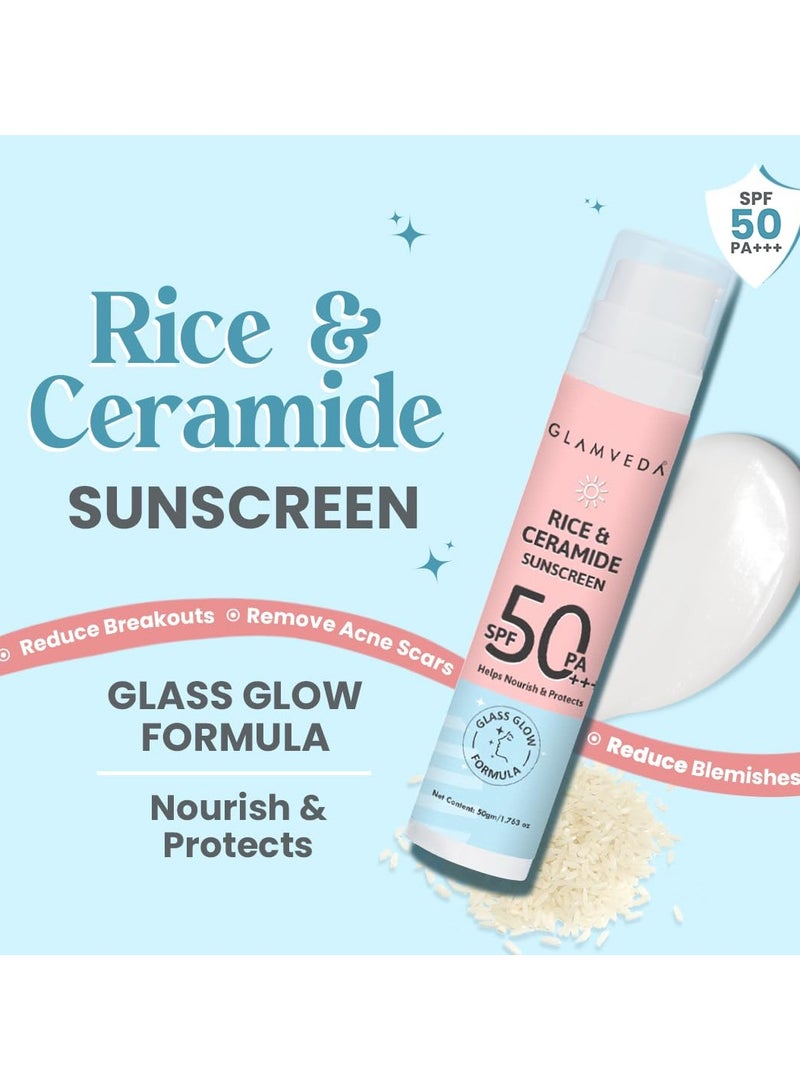 جلامفيدا كريم واقي من الشمس ندي من الأرز والسيراميد SPF 50 PA+++ | كريم جل شفاف وخفيف الوزن للغاية | لا يترك أثرًا أبيض ومقاوم للماء والعرق | لأنواع البشرة الجافة والحساسة 50 مل - Image 2