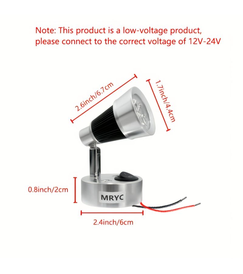 1 Pc 3W Led Rotatable Rv Reading Lamp With Button Switch Aluminum Alloy Dc12-24V For Trim Boat Trailer Travel Vehicle White Light Black - Image 2