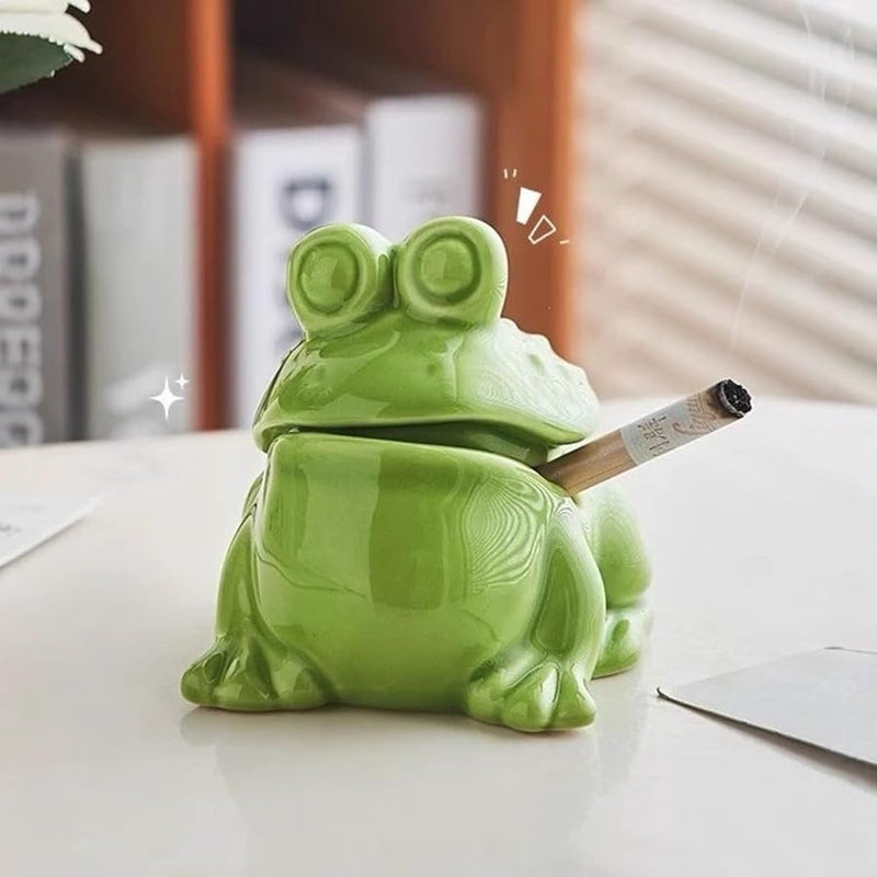 Green Ceramic Frog Ashtray Home Office Decor Storage Art Tea Pet Craft - Image 4
