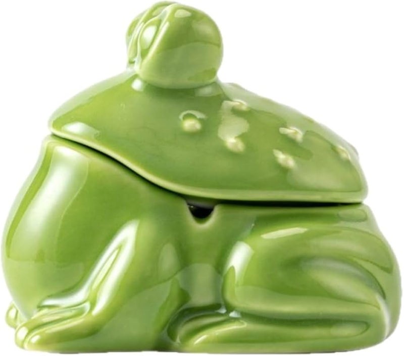 Green Ceramic Frog Ashtray Home Office Decor Storage Art Tea Pet Craft - Image 2