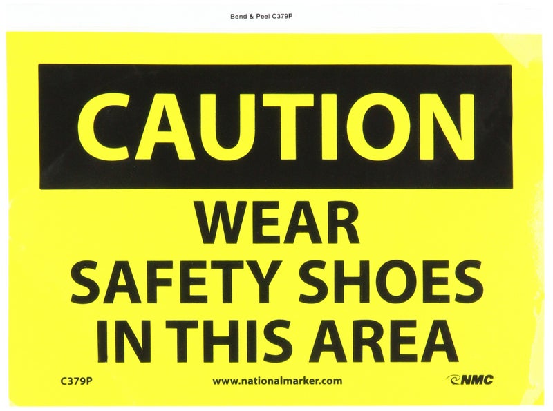 NMC C379P OSHA Sign, Legend "CAUTION - WEAR SAFETY SHOES IN THIS AREA", 10" Length x 7" Height, Pressure Sensitive Adhesive Vinyl, Black on Yellow - Image 3