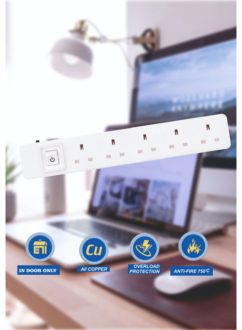 MOVAL Power Extension Cord 3m | 5 Socket Power Strip | Heavy Duty Extension Lead | Multi Plug Extension Cable for Home & Office - Image 4