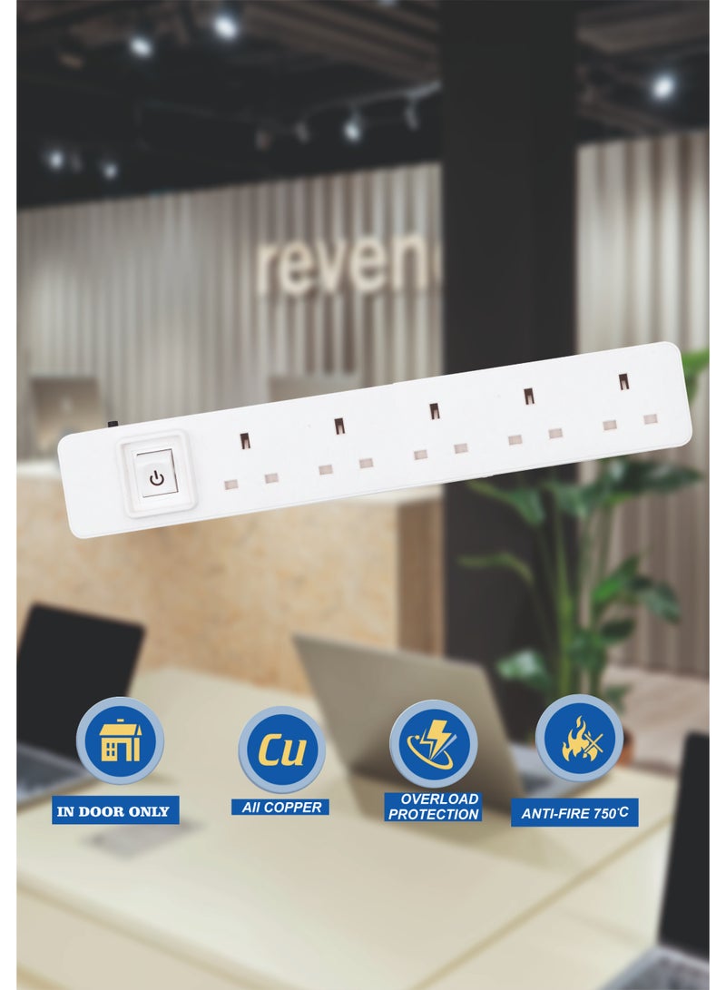 MOVAL Power Extension Cord 3m | 5 Socket Power Strip | Heavy Duty Extension Lead | Multi Plug Extension Cable for Home & Office - Image 3