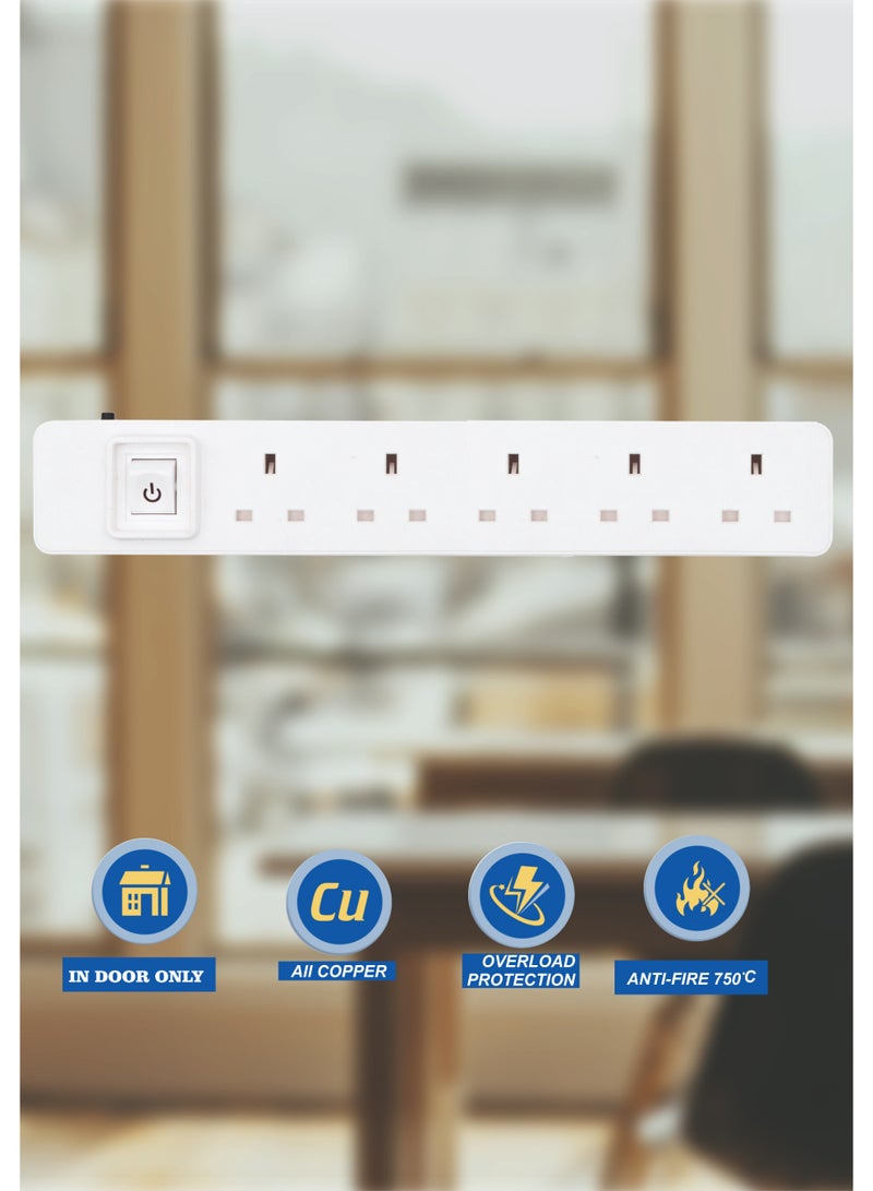 MOVAL Power Extension Cord 3m | 5 Socket Power Strip | Heavy Duty Extension Lead | Multi Plug Extension Cable for Home & Office - Image 1